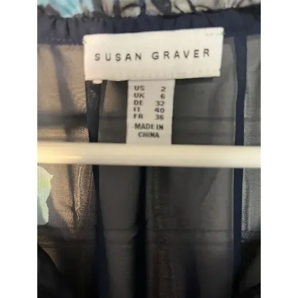 Susan Graver Women's Blue Floral Sheer Button Up Blouse 2 Bloom Core Feminine - Picture 3 of 9